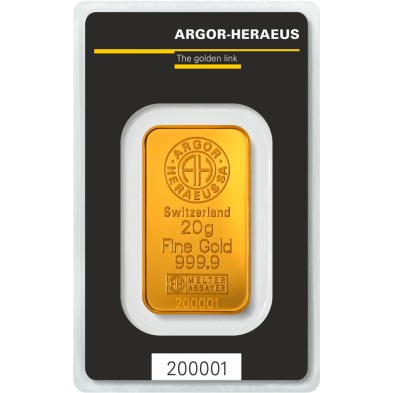 Lingote Oro 20 gramos Argor-Heraeus