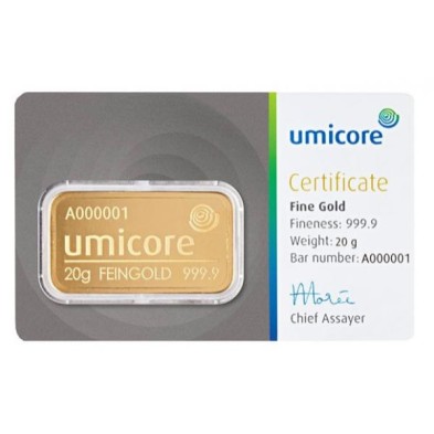 Lingote Oro 20 gramos Umicore