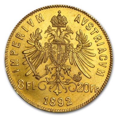 Moneda de Oro 8 Florin/20 Francos-Austria-Francisco José I