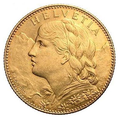 Moneda de Oro 10₣-Francos-Suiza-Varios Años