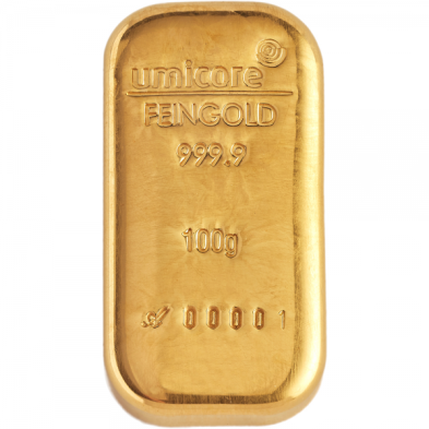 Lingote Oro 100 gramos Umicore Cast Bar