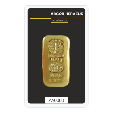 Lingote Oro 100 gramos Argor-Heraeus-Cast bar