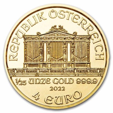 Moneda de Oro 4€ Euros-Austria-1/25 oz.-Filarmónica de Viena-2022