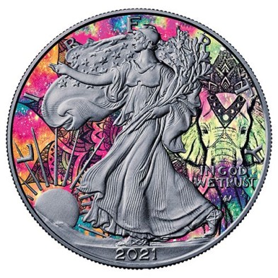 Moneda de Plata 1$ Dollar-USA-1 oz.-American Eagle-2021-Elephant, Art Color Collection.