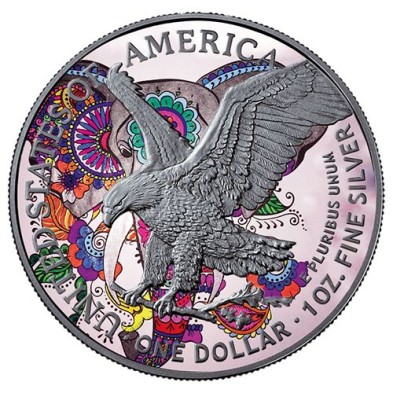 Moneda de Plata 1$ Dollar-USA-1 oz.-American Eagle-2021-Elephant, Art Color Collection.