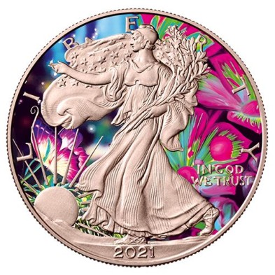 Moneda de Plata 1$ Dollar-USA-1 oz.-American Eagle-2021-Butterfly, Art Color Collection.