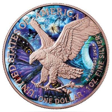 Moneda de Plata 1$ Dollar-USA-1 oz.-American Eagle-2021-Butterfly, Art Color Collection.