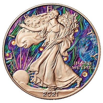 1$ Dollar-USA-1 oz.-American Eagle-2021-Peacock, Art Color Collection.