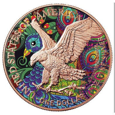 1$ Dollar-USA-1 oz.-American Eagle-2021-Peacock, Art Color Collection.