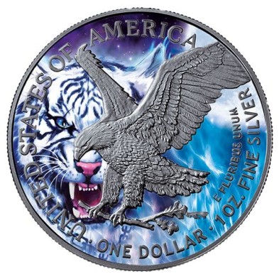 Moneda de Plata 1$ Dollar-USA-1 oz.-American Eagle-2021-Tiger, Art Color Collection.