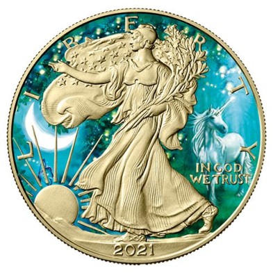 Moneda de Plata 1$ Dollar-USA-1 oz.-American Eagle-2021-Unicorn, Art Color Collection.