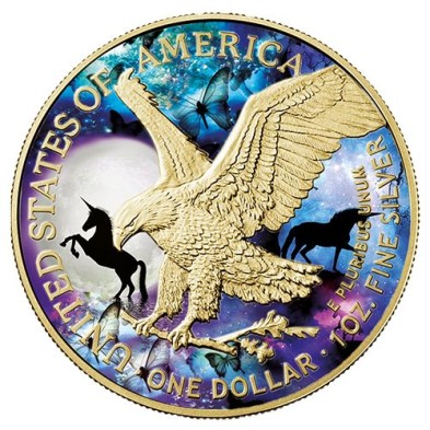 Moneda de Plata 1$ Dollar-USA-1 oz.-American Eagle-2021-Unicorn, Art Color Collection.