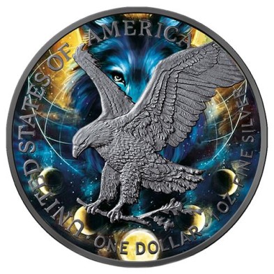 Moneda de Plata 1$ Dollar-USA-1 oz.-American Eagle-2021-Wolf, Art Color Collection.