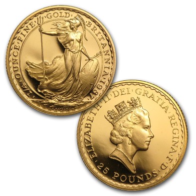 Moneda de Oro 25£ Libras-U.K. 1/4 oz.-Britannia-Varios Años-(1987/2012)