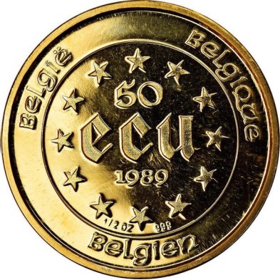 Moneda de Oro 50 Ecus-Belgica-Karolus Magnus-1989