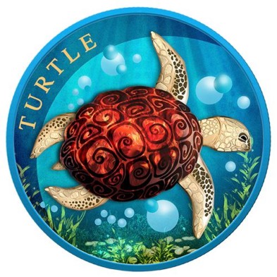 2$ Dollar-Niue Turtle-1 oz.-Hawksbill Sea Turtle-Art Color
