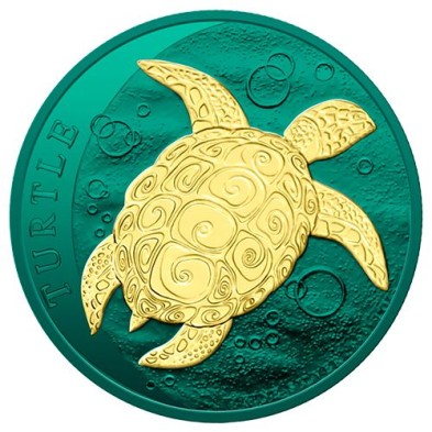 2$ Dollar-Niue Turtle-1 oz.-Hawksbill Space Turtle-Art Color