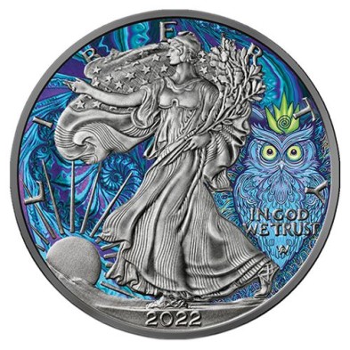 Moneda de Plata 1$ Dollar-USA-1 oz.-American Eagle-2022-Owl, Art Color