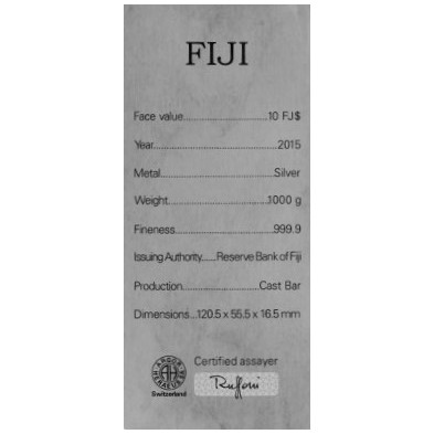 Moneda de Plata 10$ Dollar-Fiji-1 kilo-"Coin Cast Bar"-2021