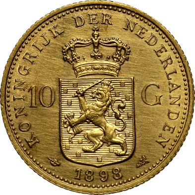 Moneda de Oro 10 Gulden-Holanda-Wilhelmina I-1932