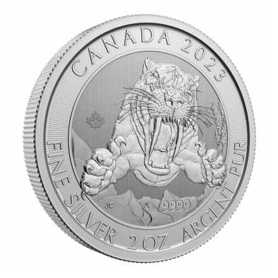 Moneda de Plata 10$ Dollar-Canada-2 Oz.- Sabre-Tooth Cat- Serie Ice Age-2023