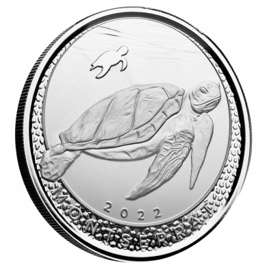 Moneda de Plata 2$ Dollar-Estados Del Caribe Oriental-1 Oz.-Montserrat Sea Turtle-2022