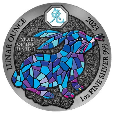 Moneda de plata-50RWF Francos-Ruanda-1 oz.-Azure Rabbit-2023- Art Color Collection.