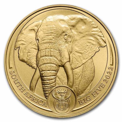 Moneda de Oro 50 Rand-Sudáfrica-1 oz.-Big Five Elephant-2022-Segunda Mano