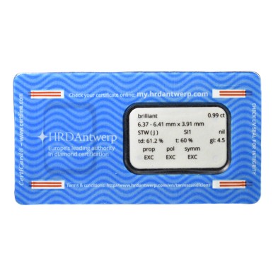 Diamante certificado talla Brillante 0,99ct ( J ) SI1