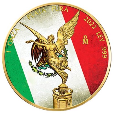 Moneda De Plata México-1 oz.-Libertad-Flag-Art Color-2022
