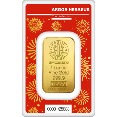 Lingote Oro 1 Onza Troy (31,10 g)- Año del Dragón-Argor-Heraeus