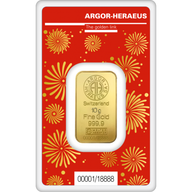 Lingote Oro 10 gramos-Año del Dragón-Argor-Heraeus