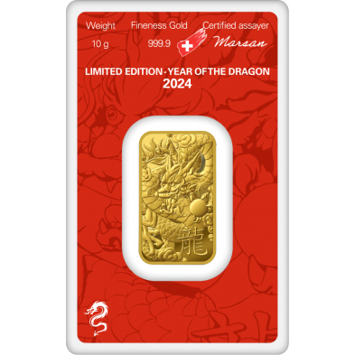 Lingote Oro 10 gramos-Año del Dragón-Argor-Heraeus