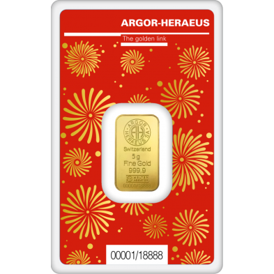 Lingote Oro 5 gramos-Año del Dragón-Argor-Heraeus