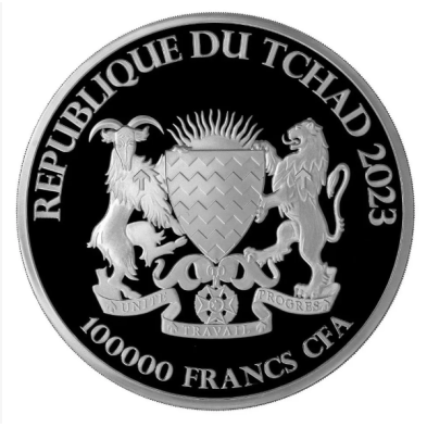 Moneda de Plata 100.000 CFA- Rep. Of Tchad-1 Kg-Bull & Bear-2023