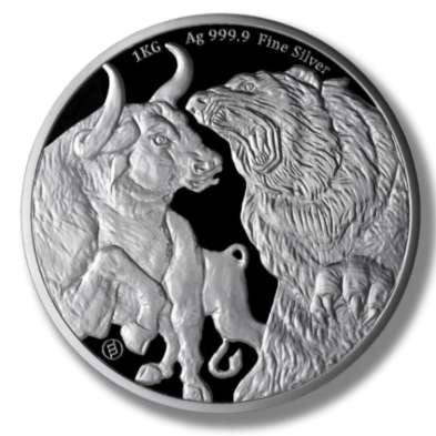 Moneda de Plata 100.000 CFA- Rep. Of Tchad-1 Kg-Bull & Bear-2023