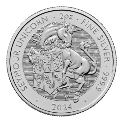 Moneda de Plata 5£ Libras-U.K.-2 Oz.-Serie Tudor's Beasts-Seymour Unicorn-2024