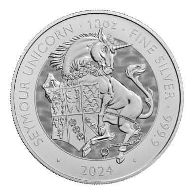 Moneda de Plata 10£ Libras-U.K.-10 Oz.-Serie Tudor's Beasts-Seymour Unicorn-2024