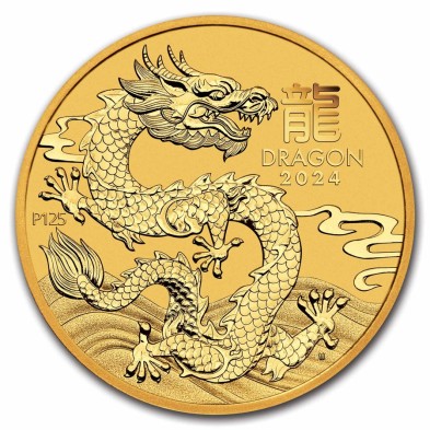 Moneda de Oro 25$ Dollars-Australia-1/4 oz-Serie Lunar III-Dragon-2024