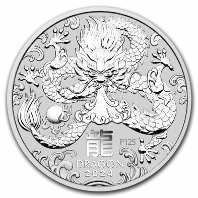 Moneda de Plata 1$ Dollars-Australia-1 oz-Serie Lunar III-Dragon-2024