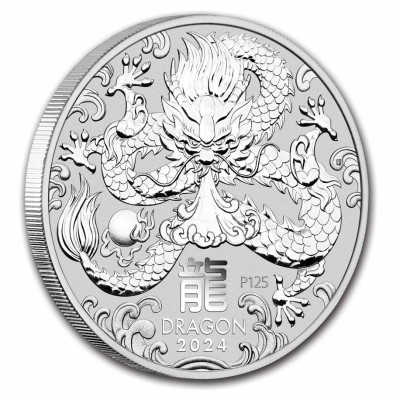 Moneda de Plata 2$ Dollars-Australia-2 oz-Serie Lunar III-Dragon-2024