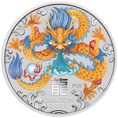 Moneda de Plata 1$ Dollars-Australia-1 oz-Serie Lunar III-Dragon-Color (blíster ilustrado)-2024