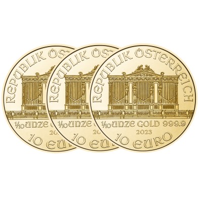 Moneda de Oro 10€ Euros-Austria-1/10 oz.-Filarmónica de Viena-Varios Años