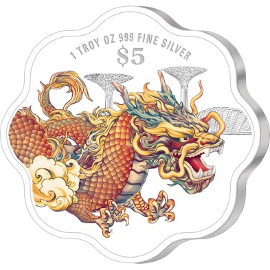 Moneda Plata 5$-Singapur-1 Oz.-Year Of The Dragon-Proof Coloured-2024