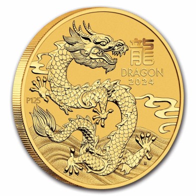 Moneda de Oro 50$ Dollars-Australia-1/2 oz-Serie Lunar III-Dragon-2024