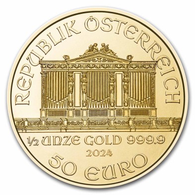 Moneda de Oro 50€ Euros-Austria-1/2 oz.-Filarmónica de Viena-2024