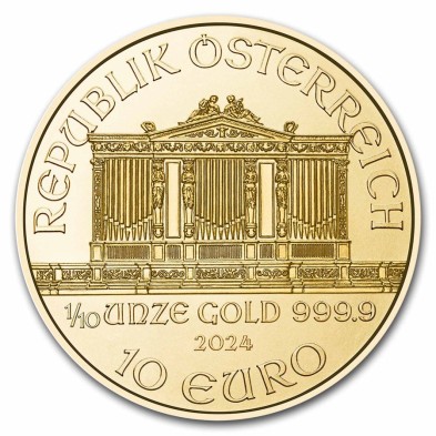 Moneda de Oro 10€ Euros-Austria-1/10 oz.-Filarmónica de Viena-2024