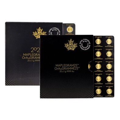 Moneda de Oro MapleGram-Canadá- 25x1 gramo-Maple Leaf-Varios Años