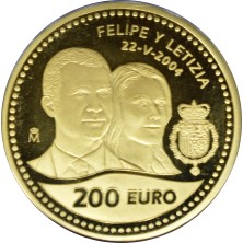 Moneda de Oro Enlace Felipe y Letizia -200€-Proof-2004