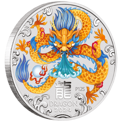 Moneda de Plata 50 Cents-Australia-1/2 oz-Serie Lunar III-Dragon Color-2024